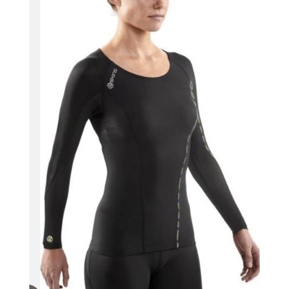 SKINS DNAMIC WOMENS COMPRESSION‎ LONG SLEEVE TOP - BLACK / LIMONCELLO Size Large